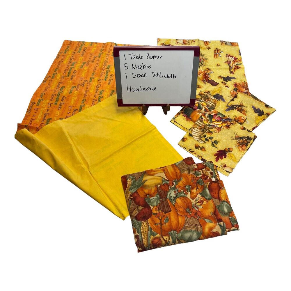 Yellow Orange Fruits Print Handmade Table Burner, Small Tablecloth & 5 Napkins
